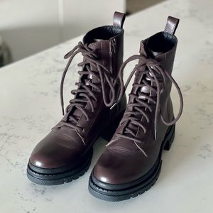 Steve Madden Jamisyn real leather lace-up lug sole combat boots in brown